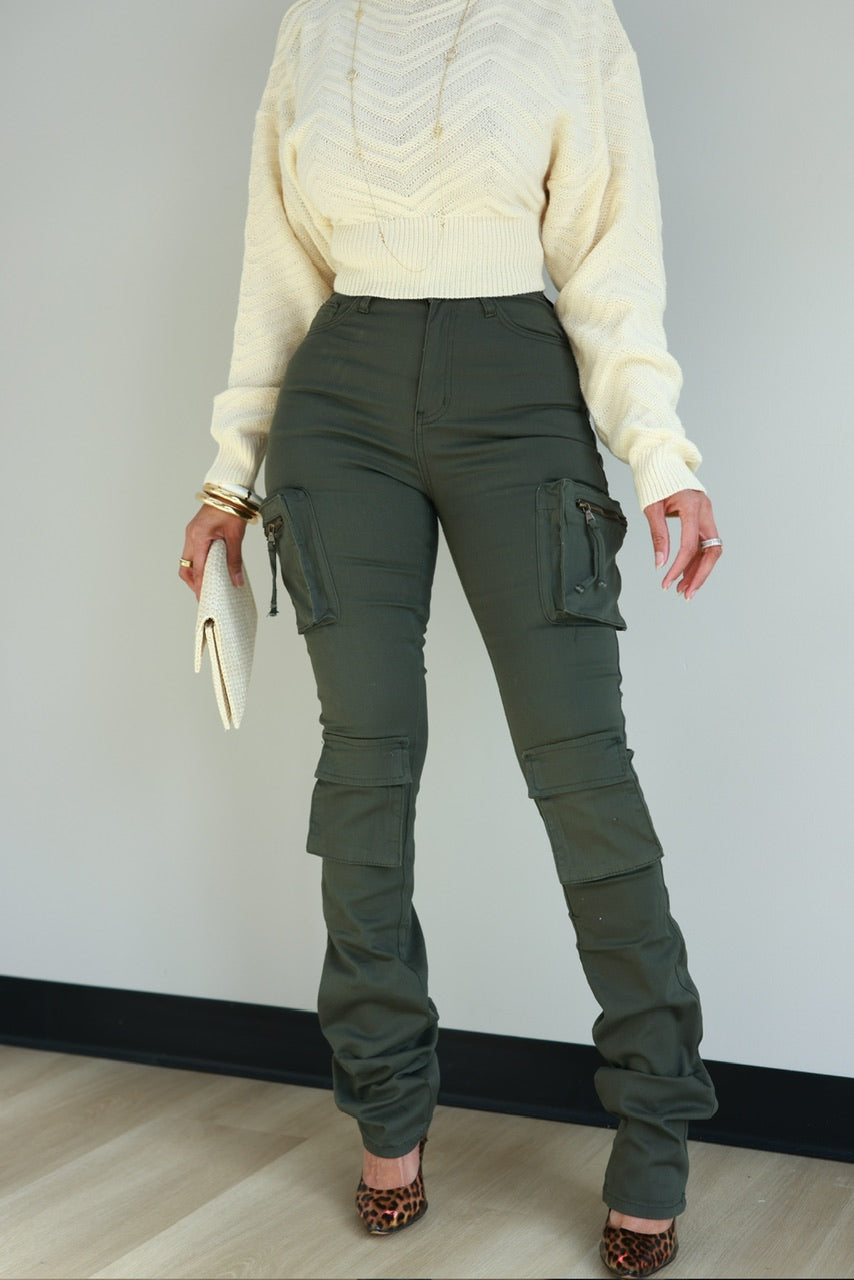 Reba Stacked Jeans - Olive (29)